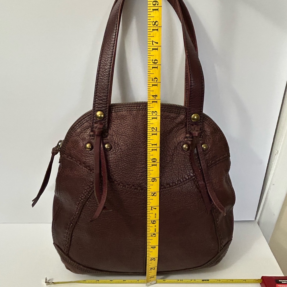 Lucky Brand -  Large Leather Bowler Shoulder Bag with Tassels in Burgundy/Brown - Picture 13 of 16